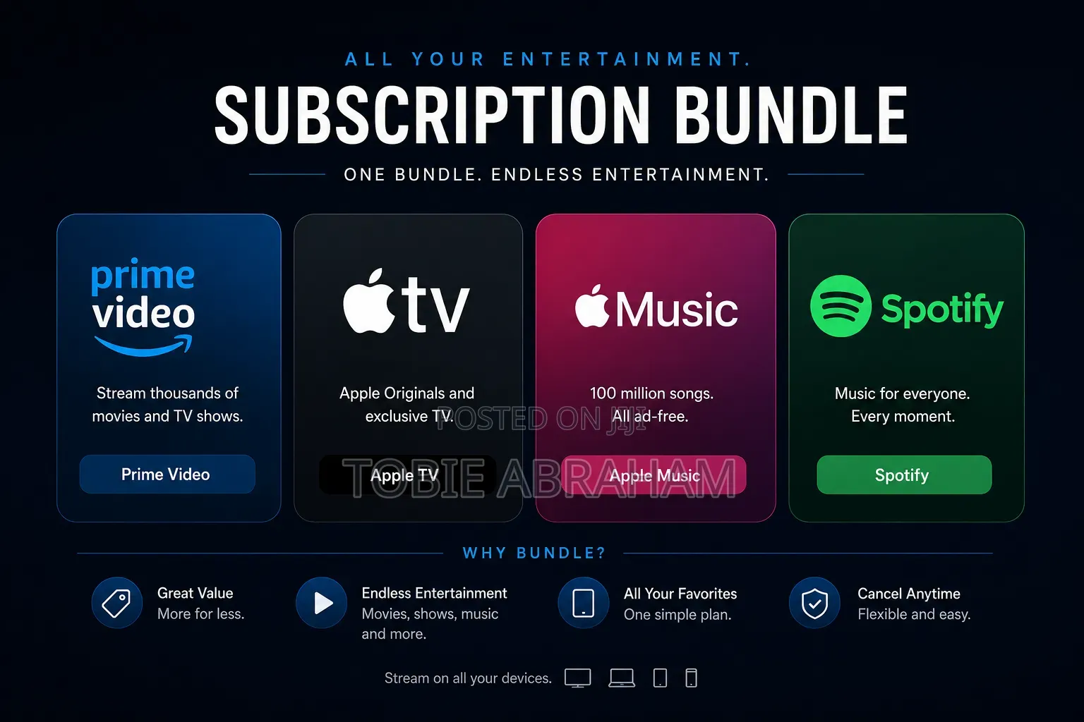 1 Year Prime, Apple Tv, Apple Music, Moviebox Spotify Subscription
