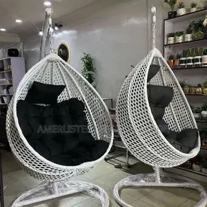 Black and White Rattan Swing Chair