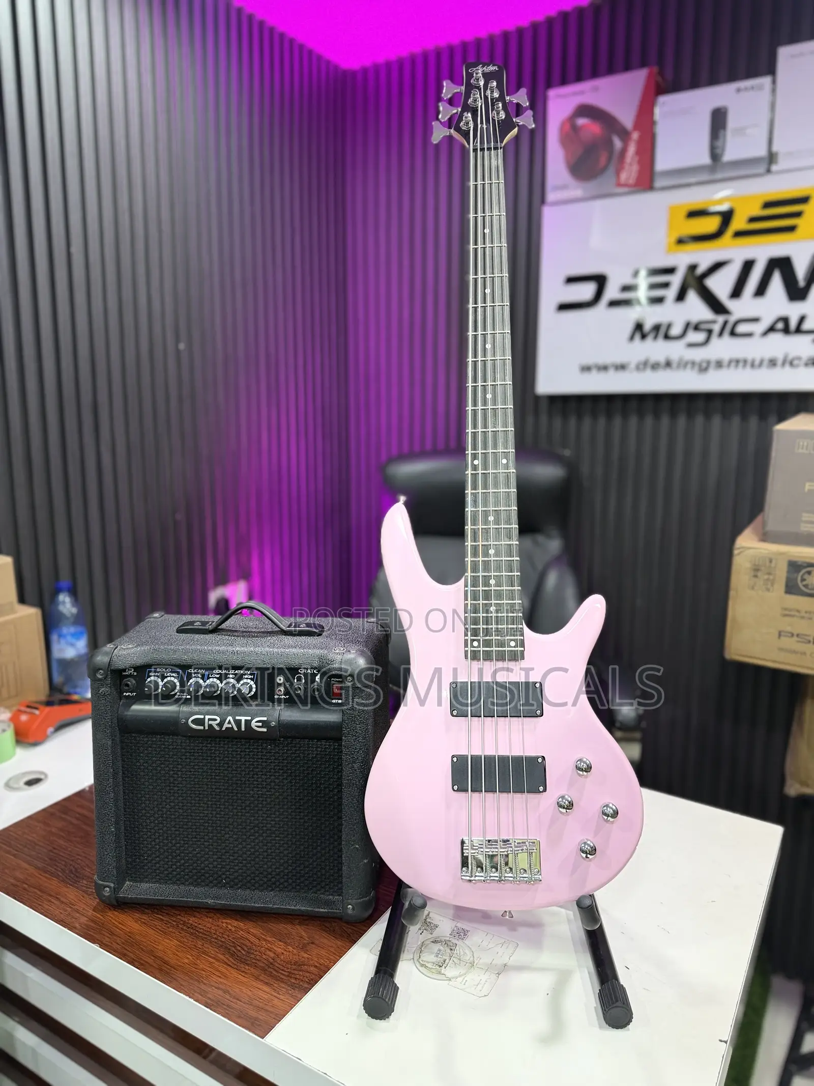 Pink Bass Guitar 5 Strings Without Guitar Combo