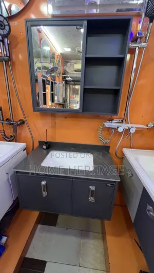  Modern Grey Bathroom Cabinet Basin With Marble Top Mirror Box 