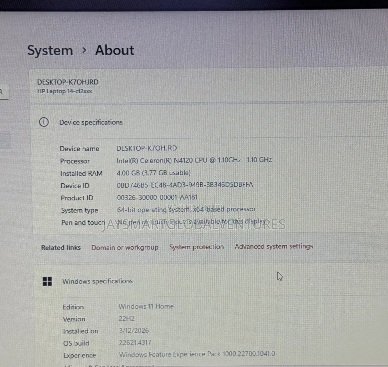 Laptop HP 14S 4GB Intel Celeron SSD 60GB