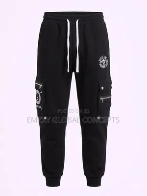 Black Cargo Joggers With Zipper Pockets