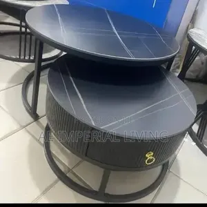 Round Nesting Table With Drawer
