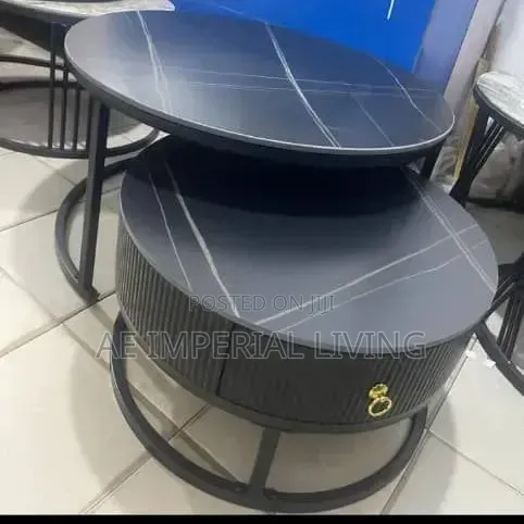 Round Nesting Table With Drawer