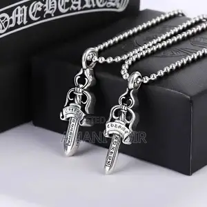 Gothic Silver Pendant Necklace – Cross, Sword Dragon Design