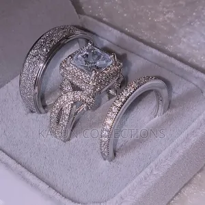Non-Fading Titanium Steel and Solid Zirconia Luxury Couple's Ring Set