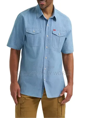 Wrangler Men Relaxed Stretch Short Sleeve Shirt,Light Chambery Denim