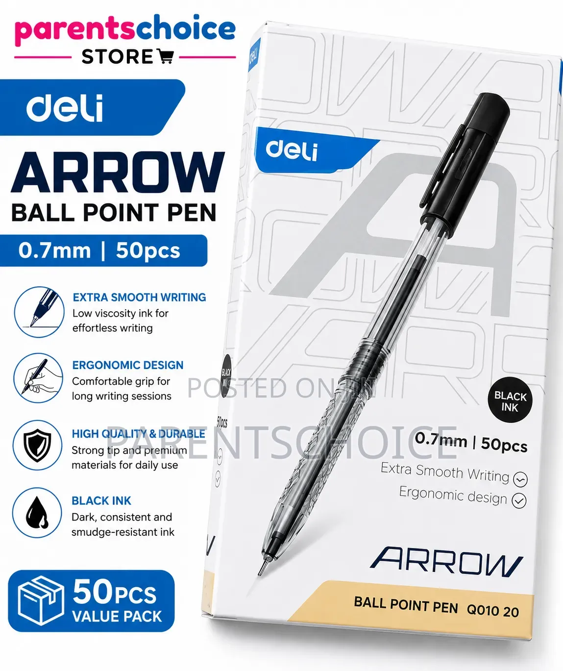 Deli Arrow Ball Point Pen (50 Pieces Pack)
