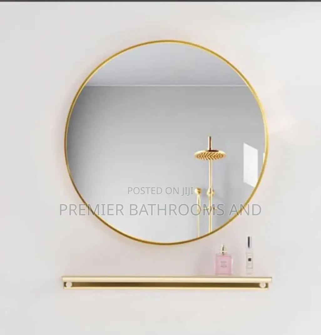 Round Gold Mirror and Shelf