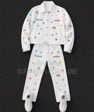 Suvarish Couture Embroidered White Denim Jacket Trouser Set