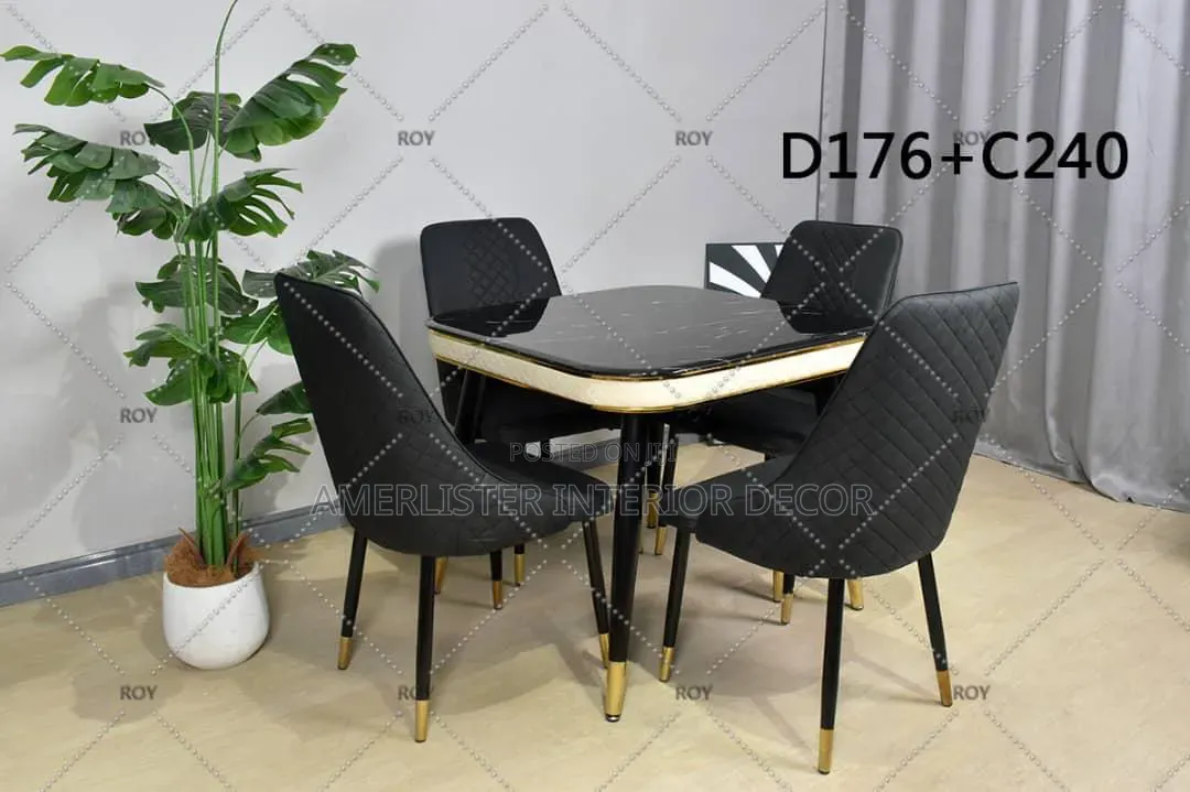 Black 4-Seater Marble Top Dining Set
