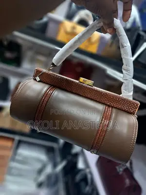 Vintage Barrel Top Handle Bag-Brown + Snake Skin Design