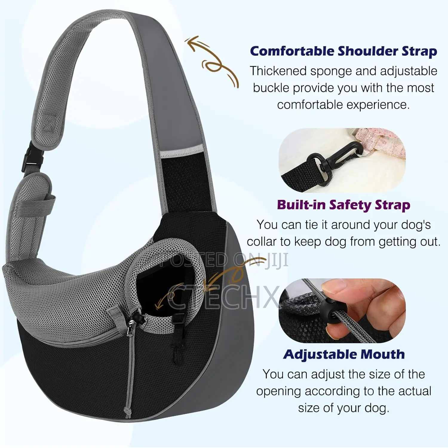 Pet Dog Sling Carrier, Hand Free Drawstring With Adjustable Strap