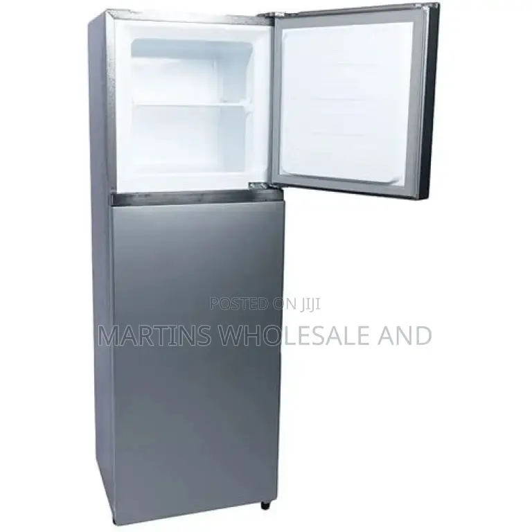 Hisense Ref 200 Dr Double Door Refrigerator With a Silver Finish.