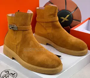 Hermes Quality Luxury Men Genuine Leather Ankle Boot Shoe