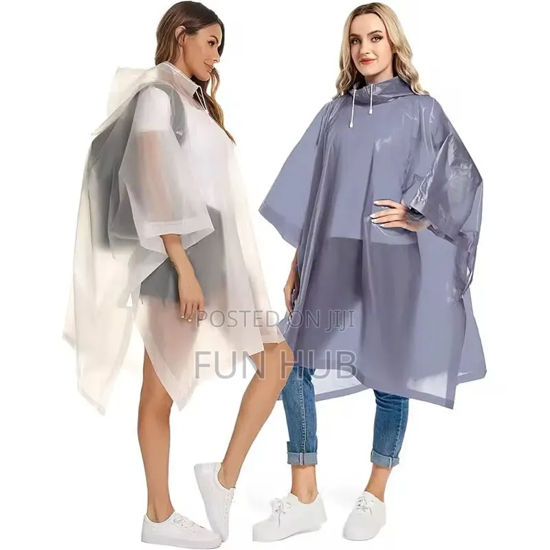 Reusable Eva Rain Poncho With Drawstring Hood