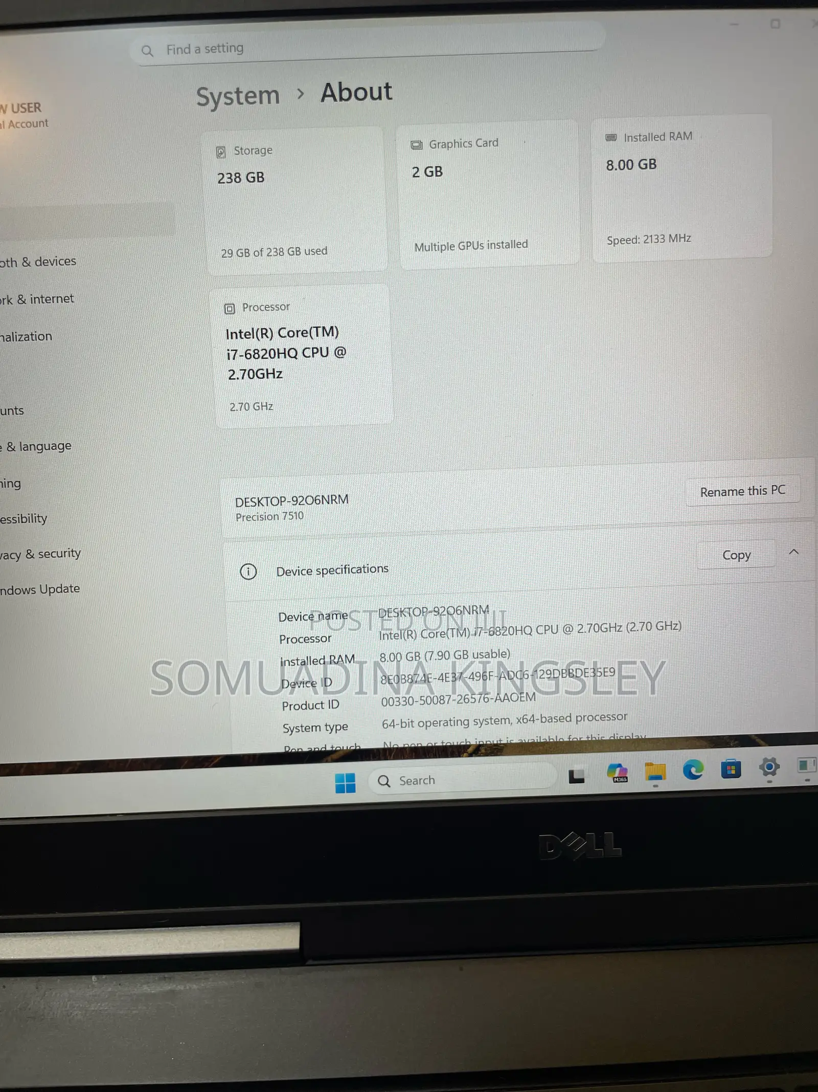 Laptop Dell Precision 7510 16GB Intel Core i7 SSD 256GB