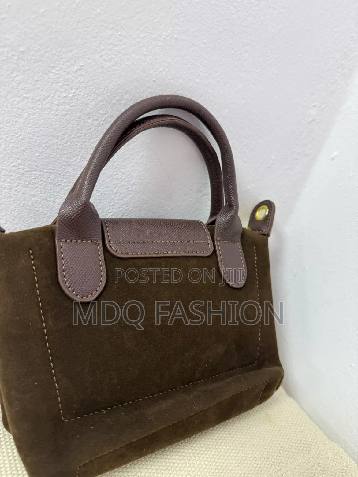 Mini Brown Suede Handbag With Leather Accents