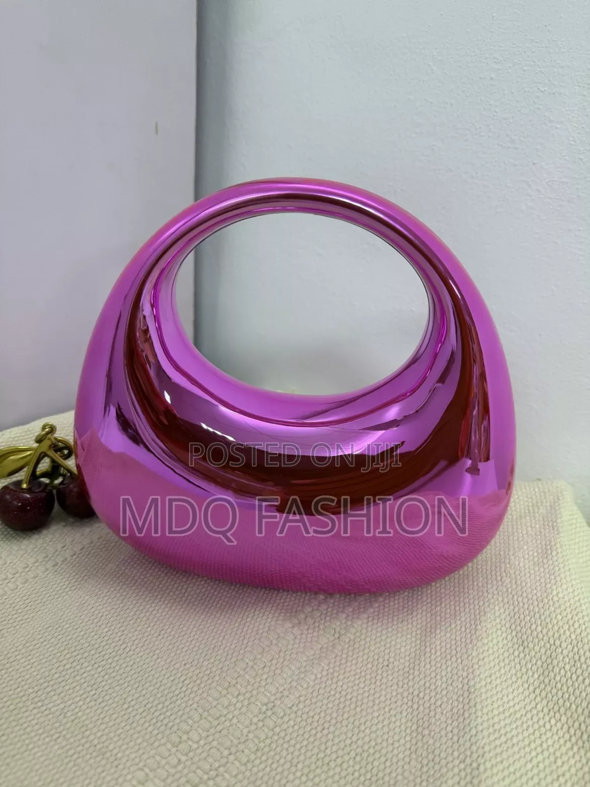 Trendy Metallic Magenta Chrome Crescent Handbag