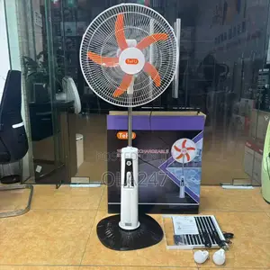 Tefu 18" Rechargeable Solar Stand Fan Set + Solar Panel 2 Bulbs