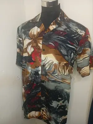 Vintage Abstract Marble Print Camp Collar Shirt