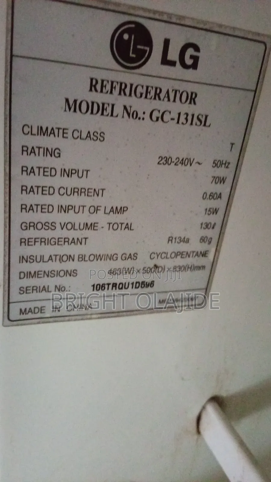 Lg Standing Fridge and Freezer