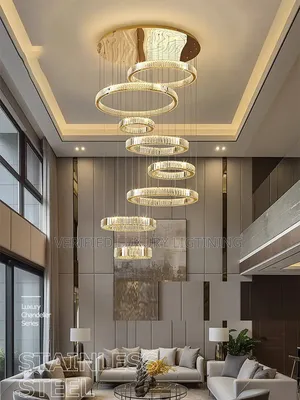 Luxury Crystal Hall Lamp Multi-Rings Villa Pendant Lights