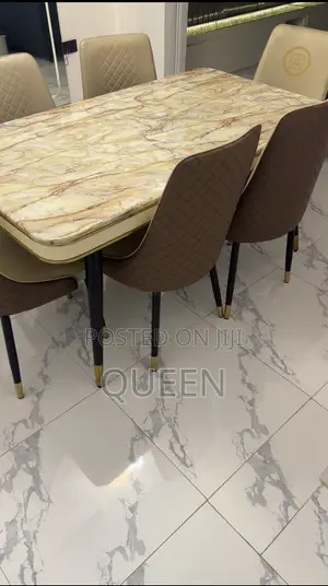 Luxury 6-Seater Marble Dining Table Set With Upholstered Chairs
