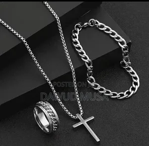 3pcs Stainless Steel Cross Cuban Chain Rotating Ring Set