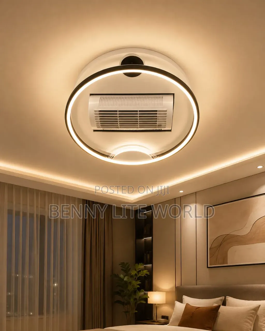 Smart Luxury Led Bladeless Ceiling Fan Flush Chandelier Light.