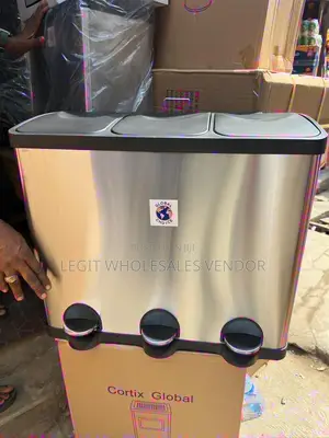 60 Liters Stainless 3 Compartment Pedal Dustbin/Wastebin