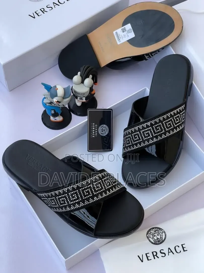 Quality Original Versace Leather Slide Black
