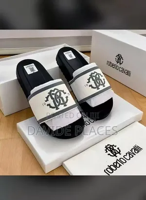 Original Quality Roberto Cavalli Leather Unisex Slide White