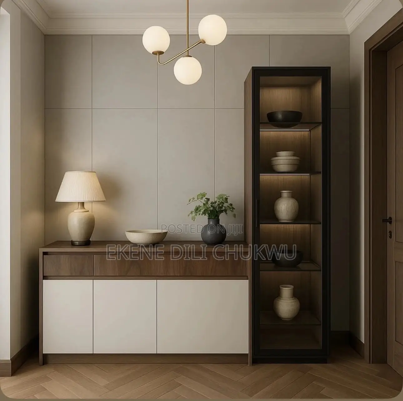Modern Minimalist Console Cabinet With Display Shelf