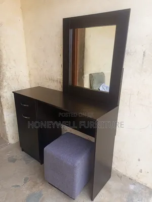 Coffee Brown Dresser With Mirror and Stool