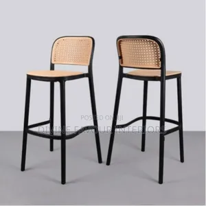 Molded Plastic Ergonomic Bar Stools - Set of 2 - Black Tan Brown