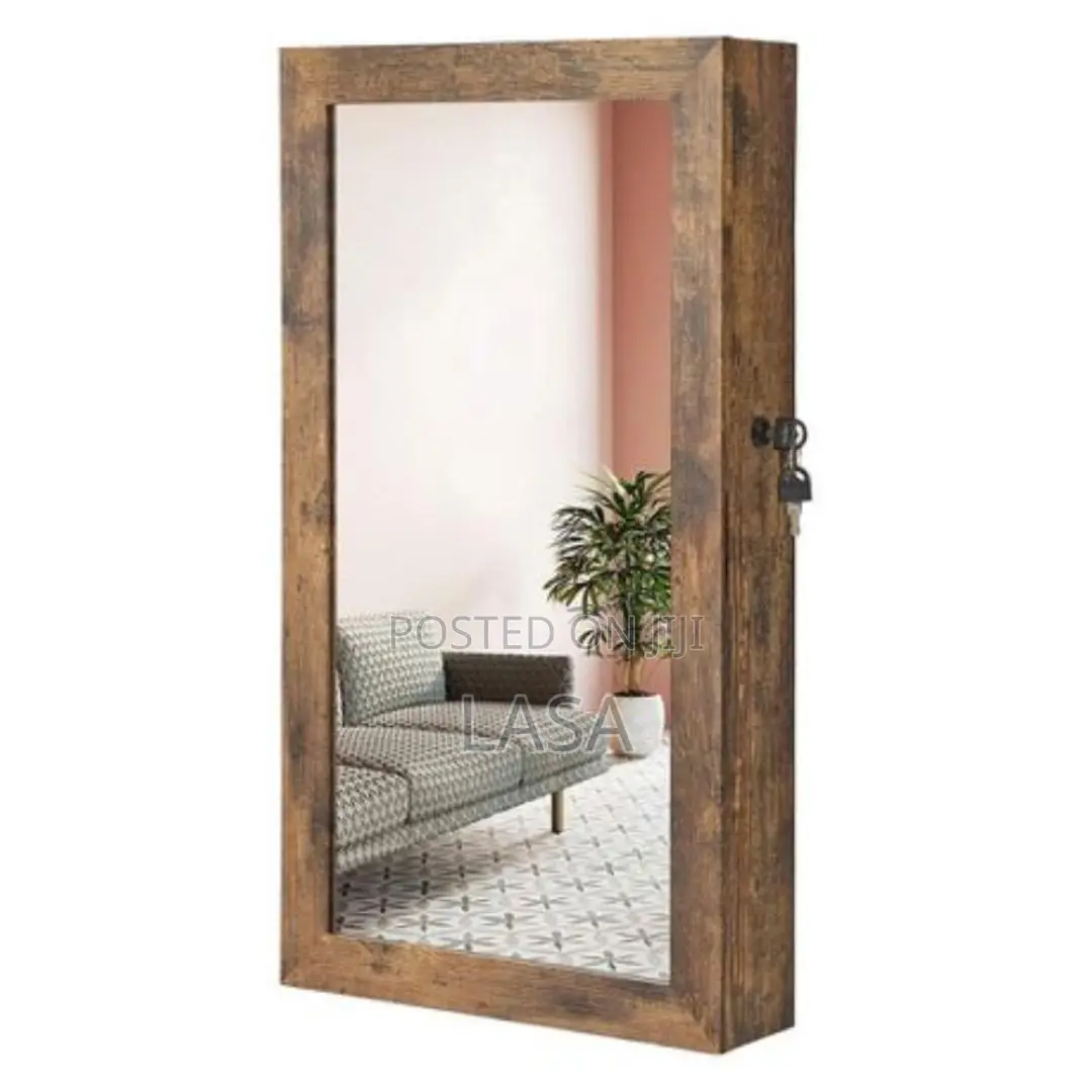 Rustic Lockable Jewellery Cabinet With Mirror and Wall Hooks