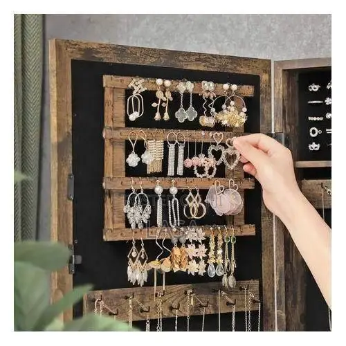 Rustic Lockable Jewellery Cabinet With Mirror and Wall Hooks
