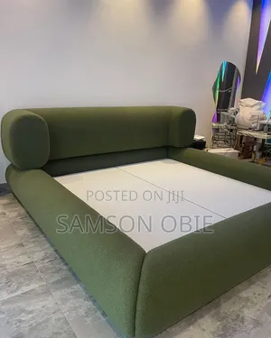 Olive Green Upholstered Bed Frame |Chunky Curved Headboard | Brand New