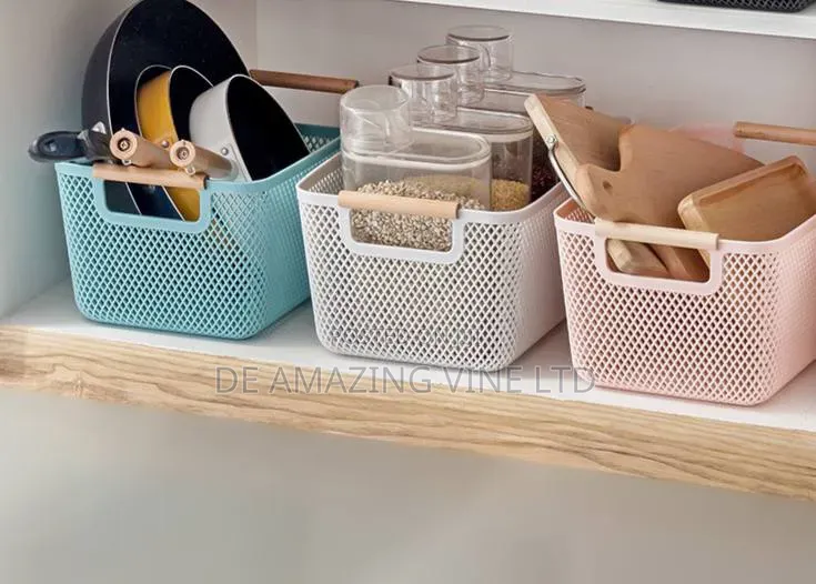 Pantry Storage Basket With Wooden Handle