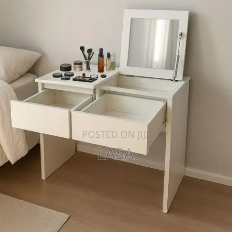 Compact Vanity Desk With Flip Mirror Storage Drawers