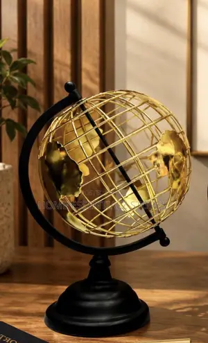 Gold Wire Frame Globe Decor - Modern World Map Ornament