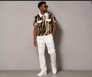 Men's Brown Pattern Polo With Jogger Set _ Size M/L