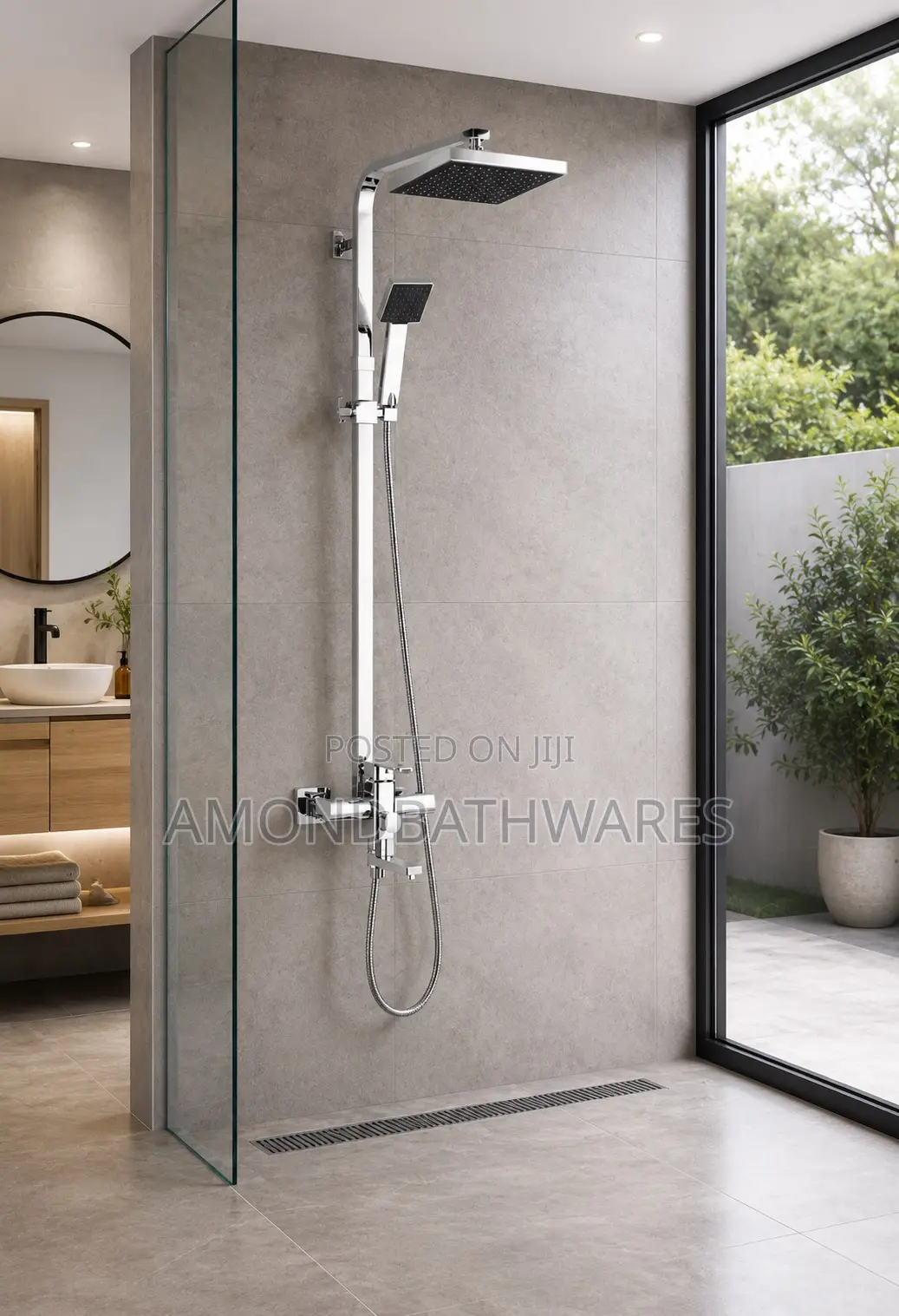 Chrome Square Shower Set Amond 0001
