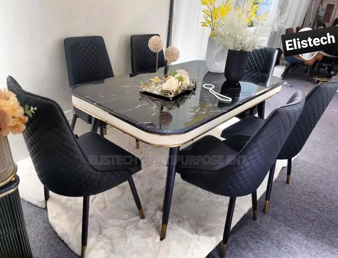 Executive Marble Top Dining Set With Six Chairs