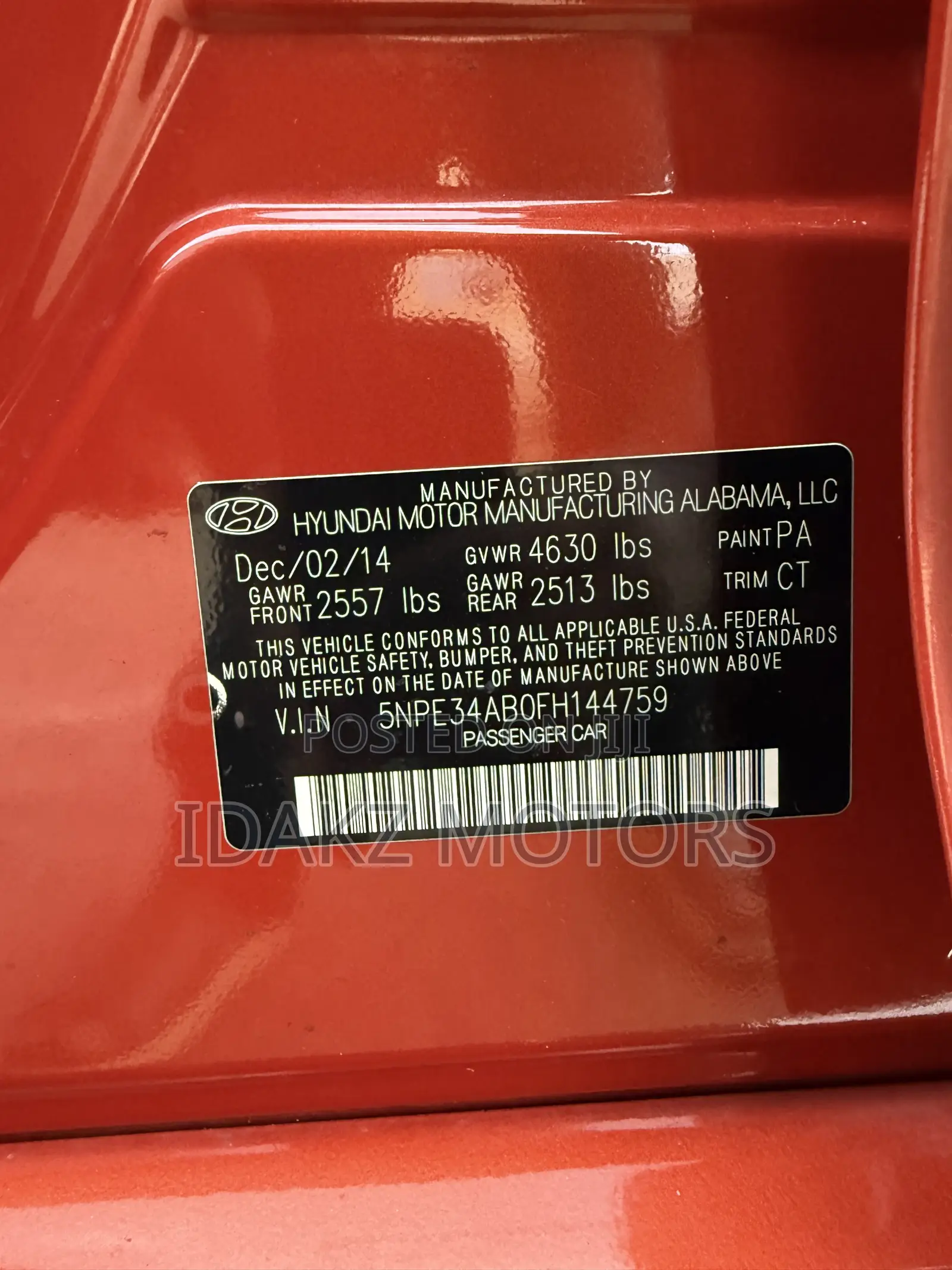 Hyundai Sonata 2015 Orange