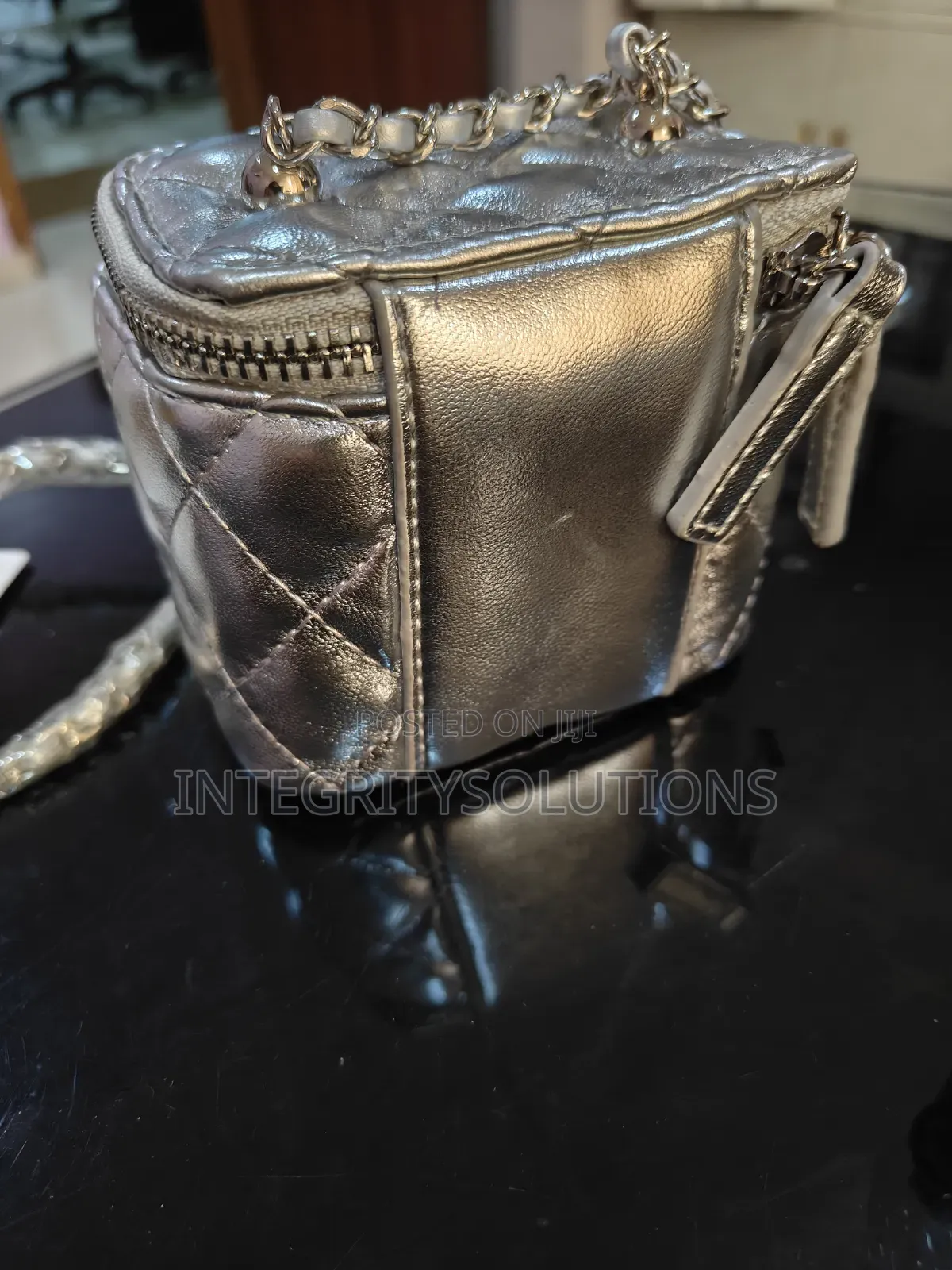 Silver Quilted Vanity Bag