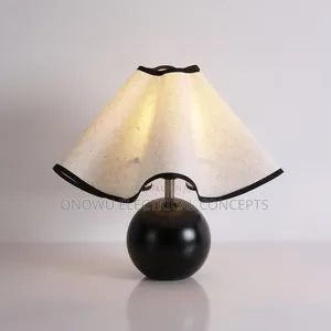 Japanese Retro Wooden Sphere Base Led Table Lamps White Petal Fabric