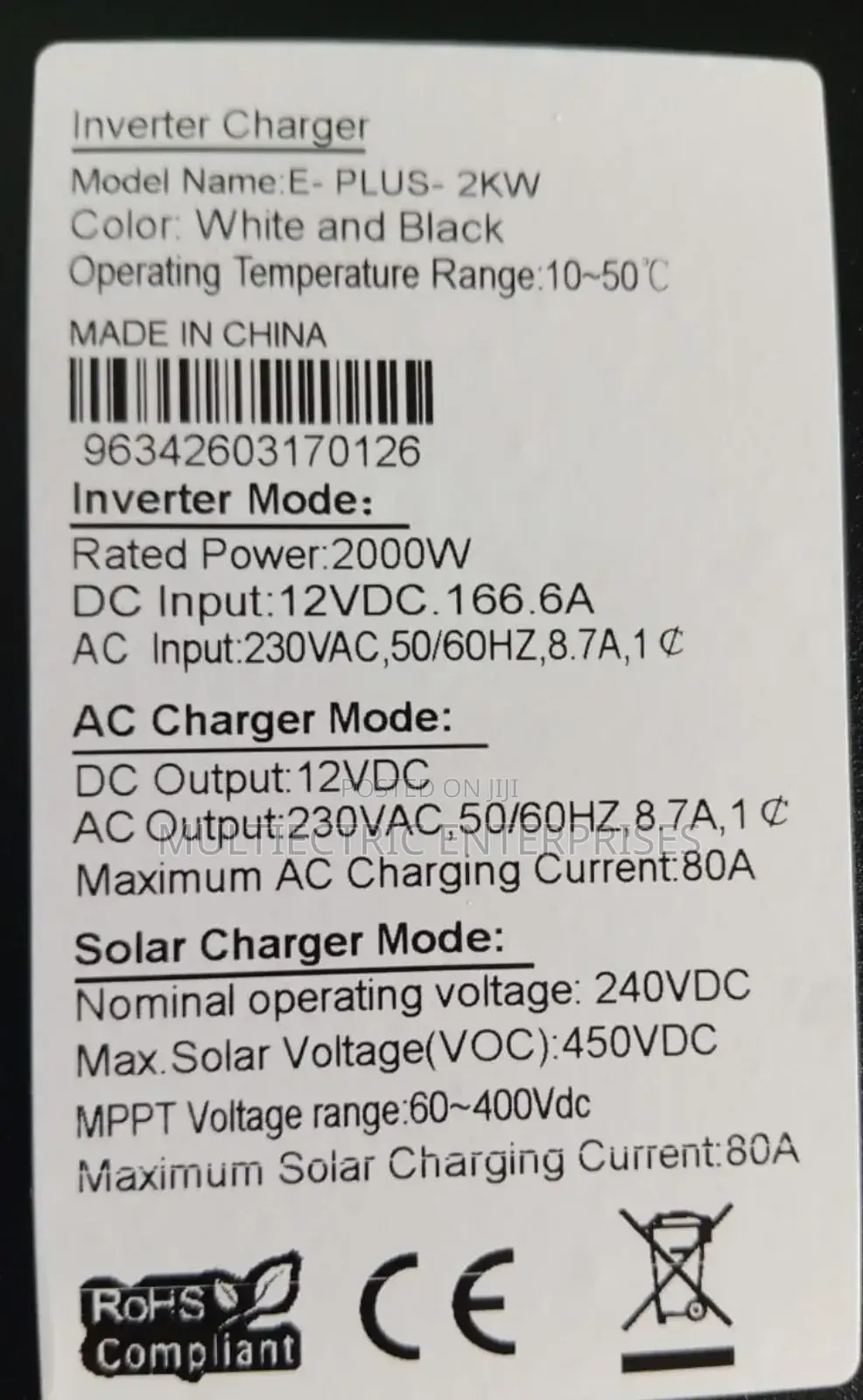 2kva Hybrid Inverter. E-Plus- 2kva 12v