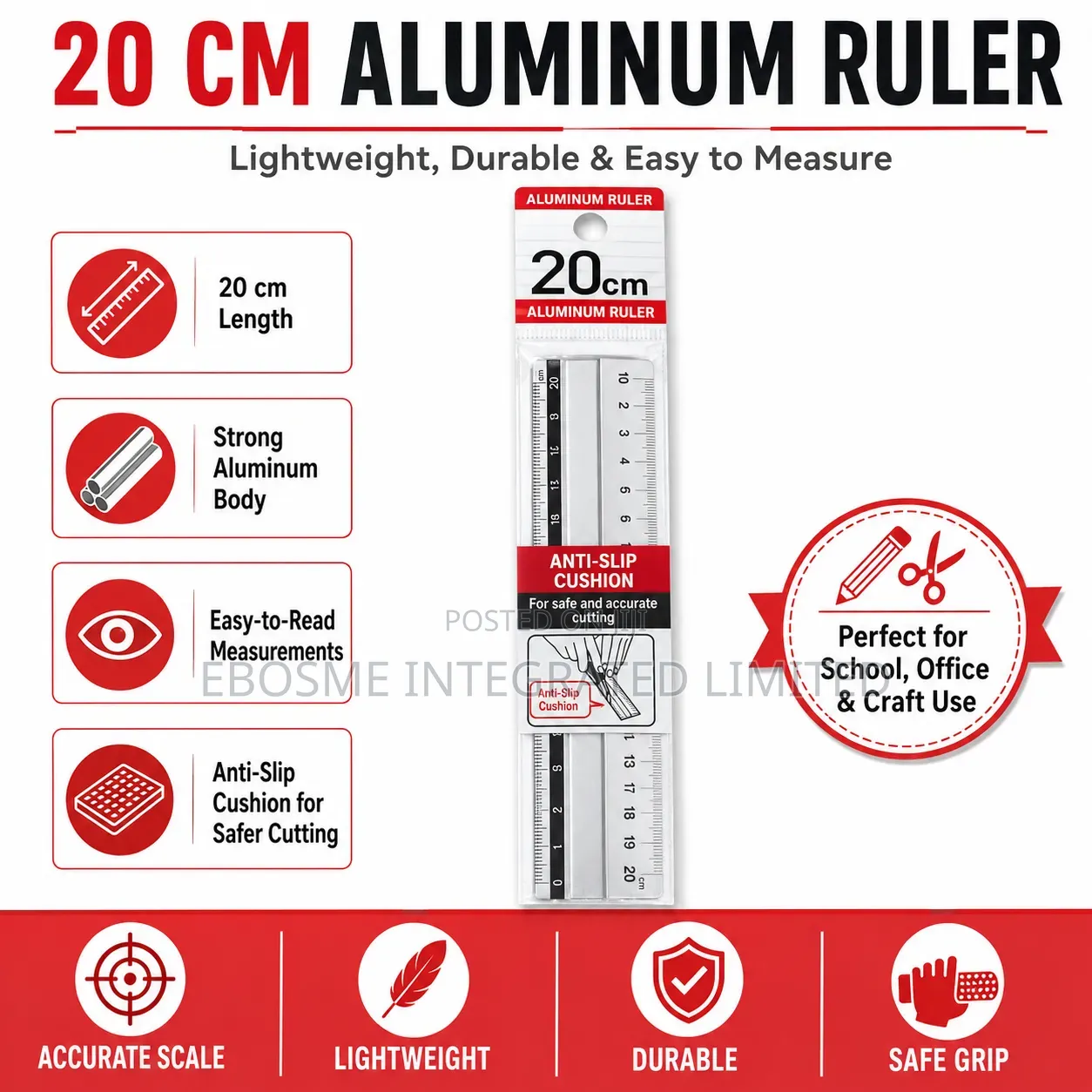 20cm Aluminium Ruler